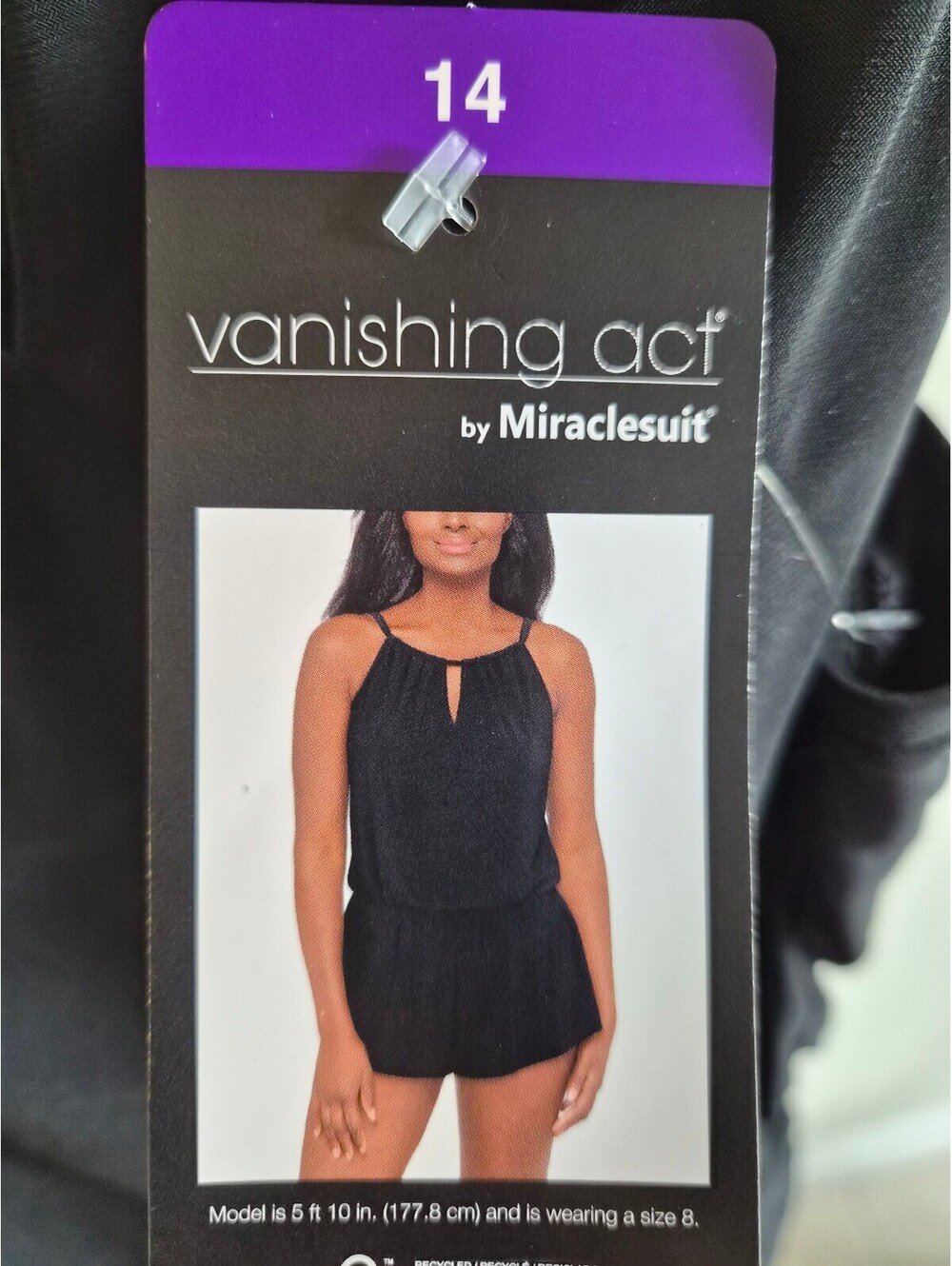 Vanishing Act by Miraclesuit Black One-Piece Romper Swimsuit Size 14 0264